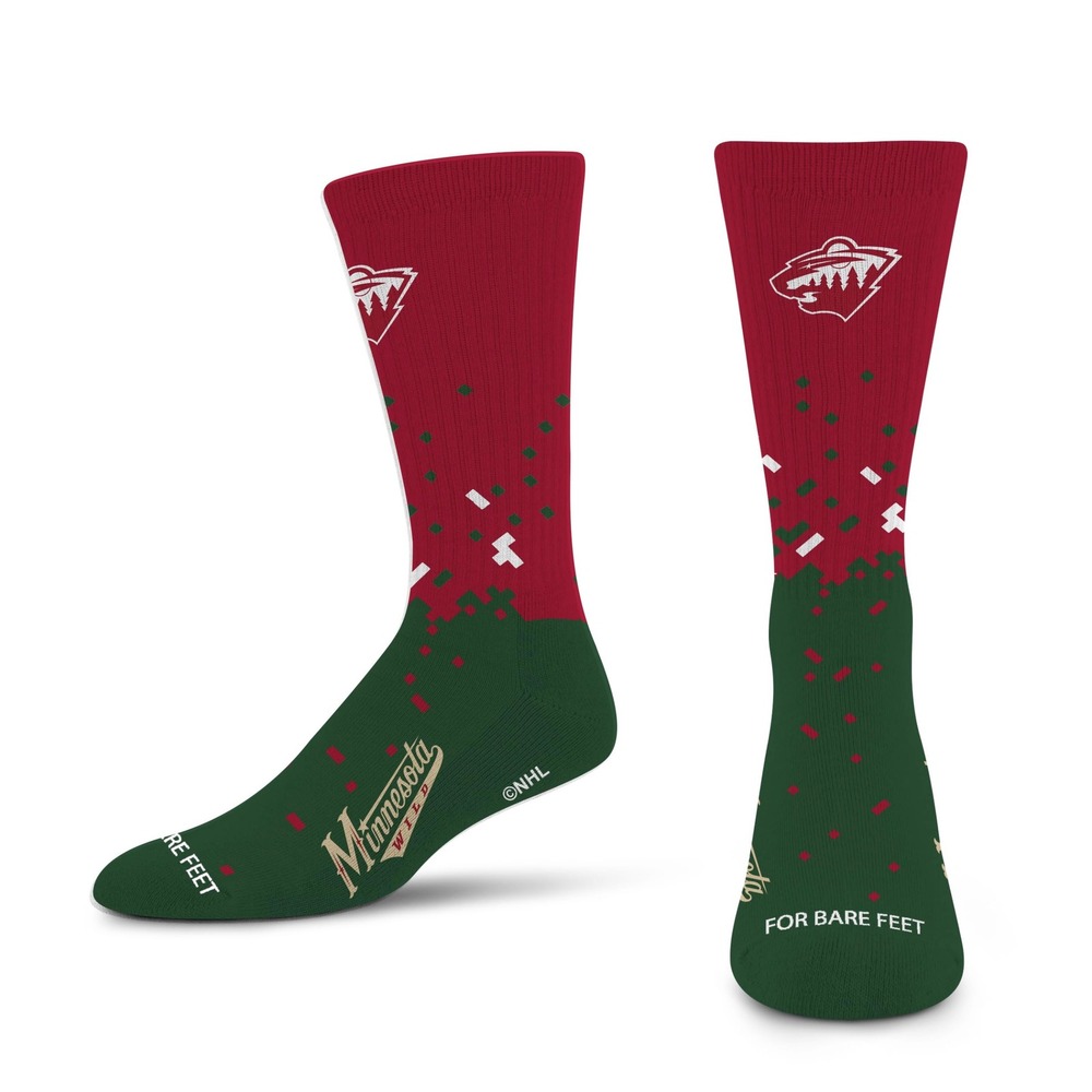 NWT For Bare Feet NHL Minnesota Wild Spray Zone Crew Socks Youth Team Color